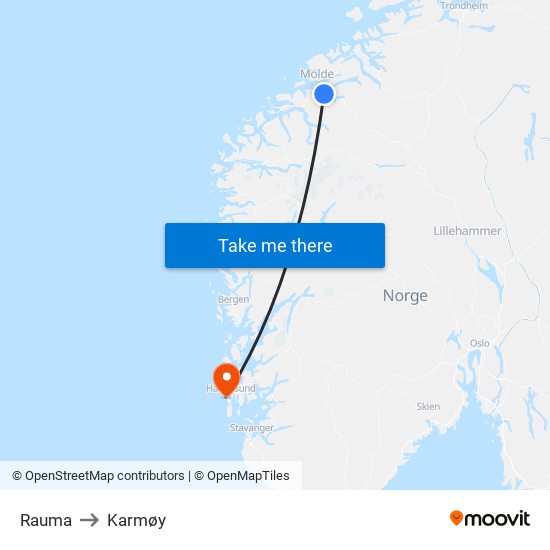 Rauma to Karmøy map