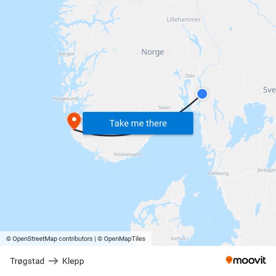 Trøgstad to Klepp map