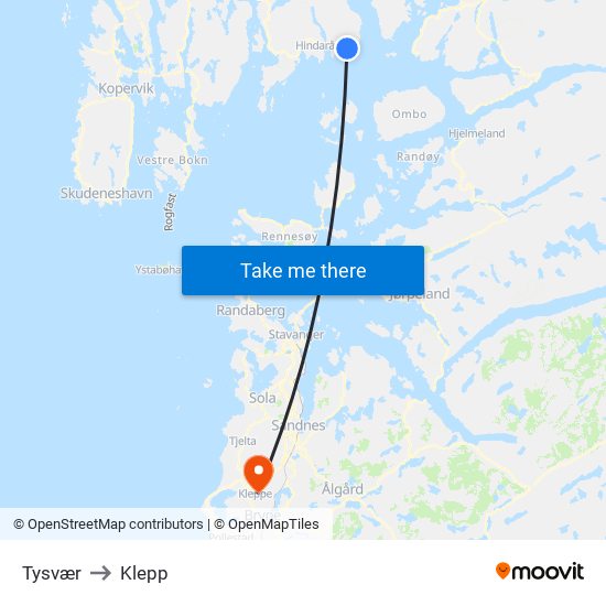 Tysvær to Klepp map