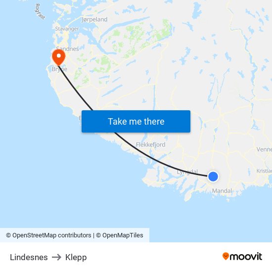Lindesnes to Klepp map