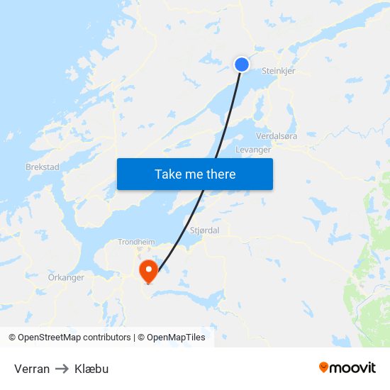 Verran to Klæbu map