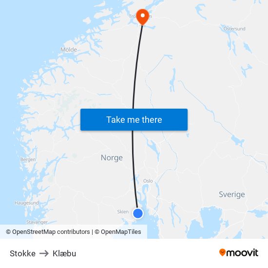 Stokke to Klæbu map