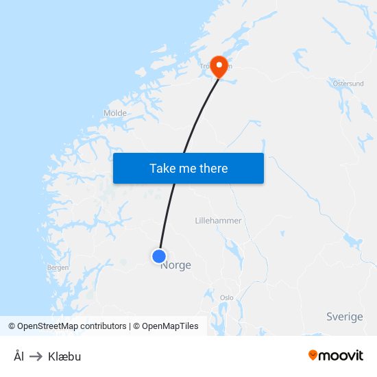 Ål to Klæbu map