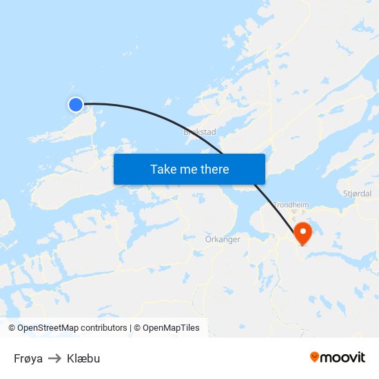 Frøya to Klæbu map