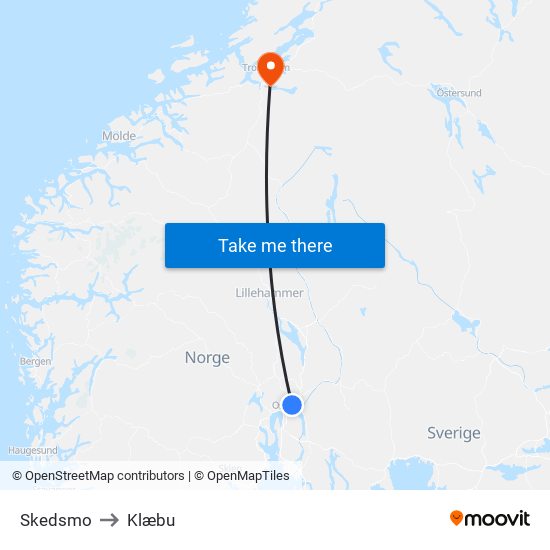 Skedsmo to Klæbu map