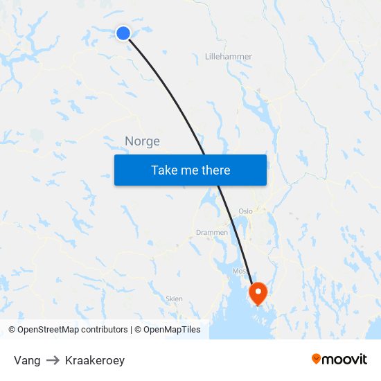 Vang to Kraakeroey map