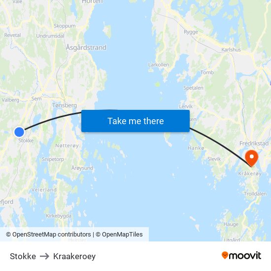 Stokke to Kraakeroey map