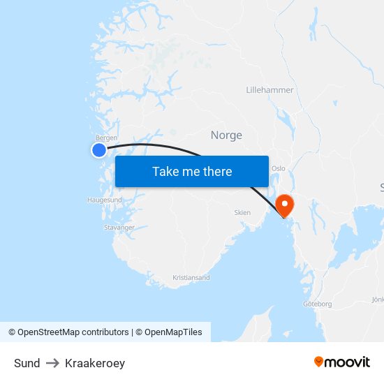 Sund to Kraakeroey map