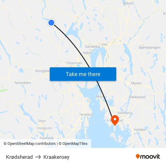 Krødsherad to Kraakeroey map