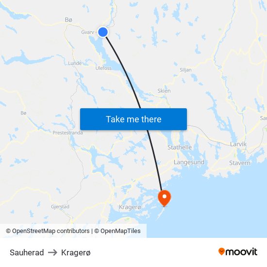 Sauherad to Kragerø map