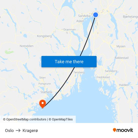 Oslo to Kragerø map