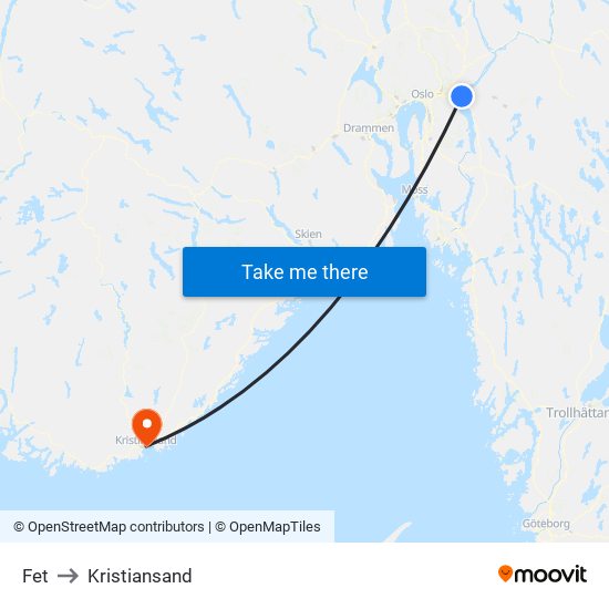 Fet to Kristiansand map