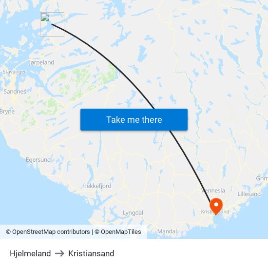 Hjelmeland to Kristiansand map