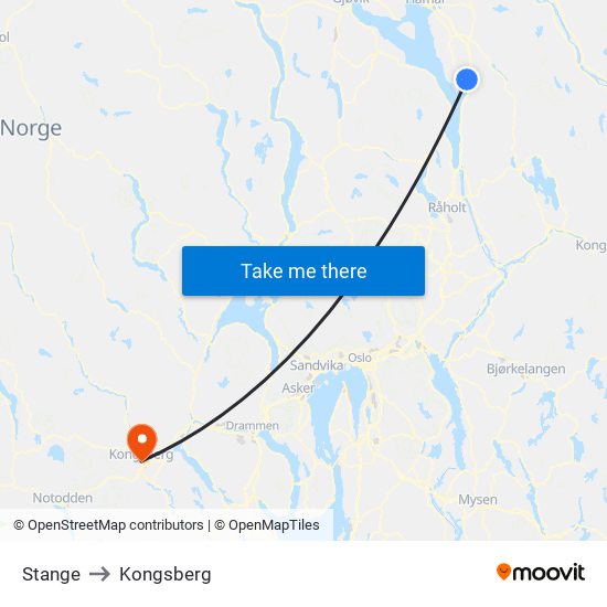 Stange to Kongsberg map