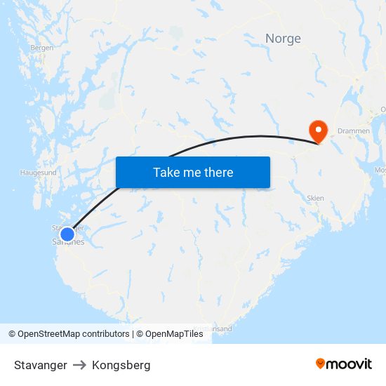 Stavanger to Kongsberg map