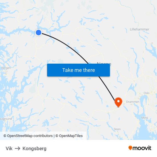Vik to Kongsberg map
