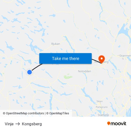 Vinje to Kongsberg map