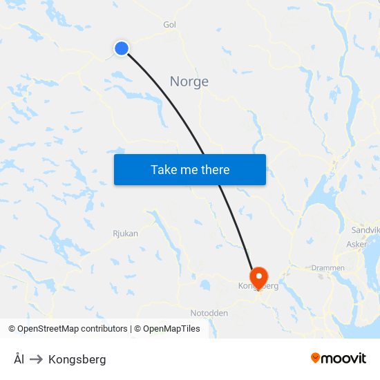 Ål to Kongsberg map