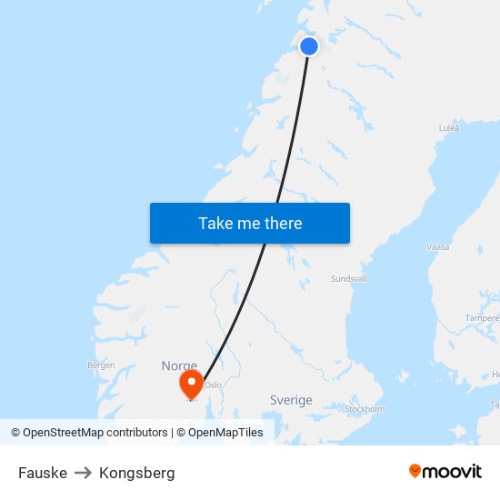 Fauske to Kongsberg map