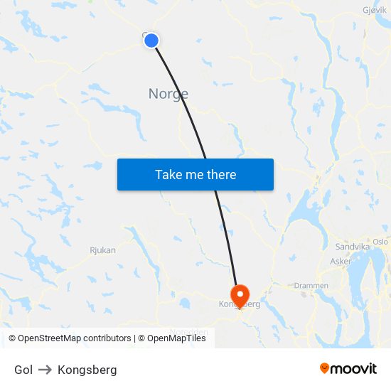 Gol to Kongsberg map