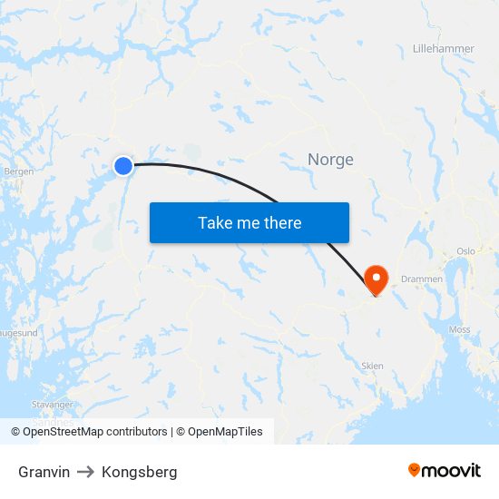 Granvin to Kongsberg map