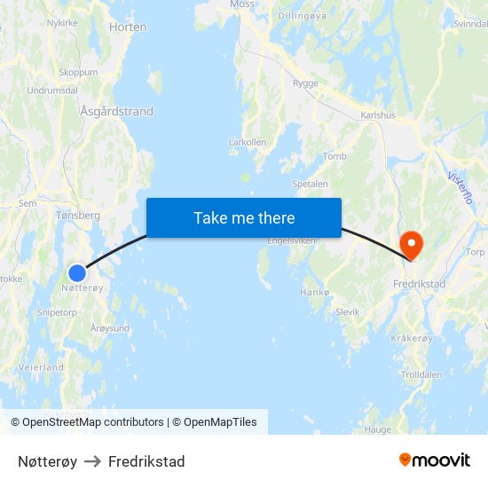 Nøtterøy to Fredrikstad map