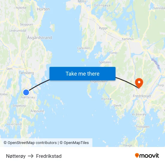 Nøtterøy to Fredrikstad map