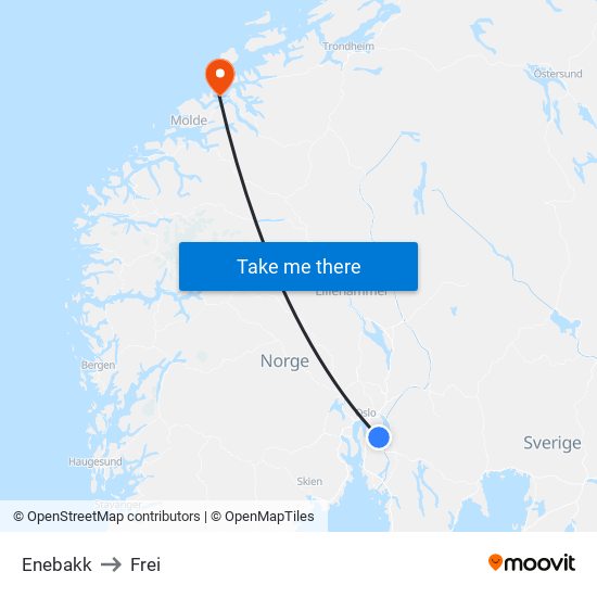 Enebakk to Frei map