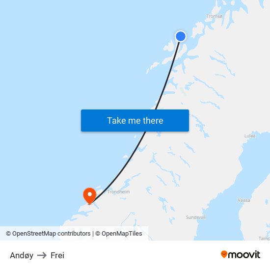 Andøy to Frei map