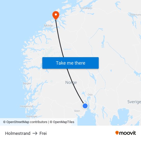 Holmestrand to Frei map