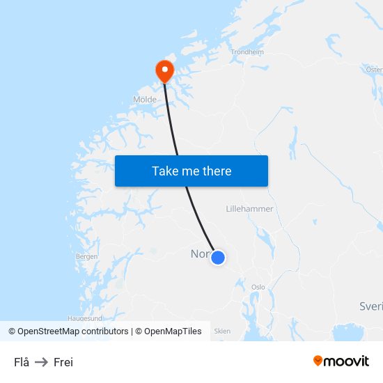 Flå to Frei map