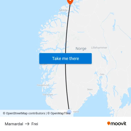 Marnardal to Frei map