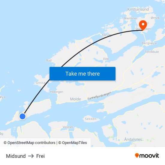 Midsund to Frei map