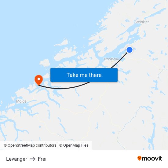 Levanger to Frei map