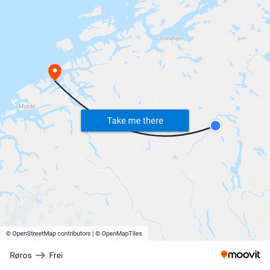 Røros to Frei map