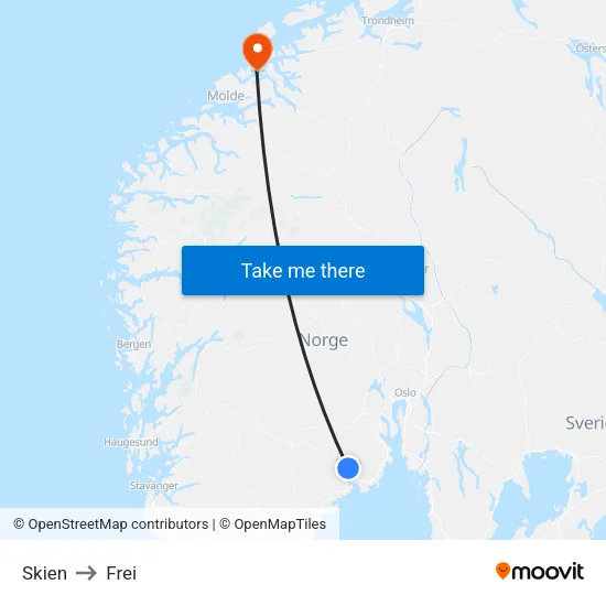 Skien to Frei map