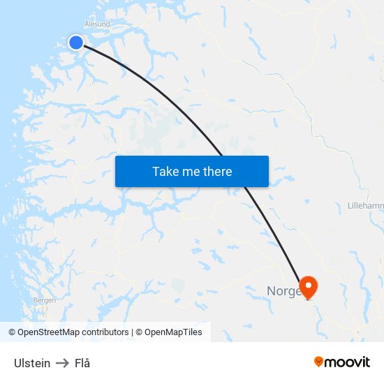 Ulstein to Flå map