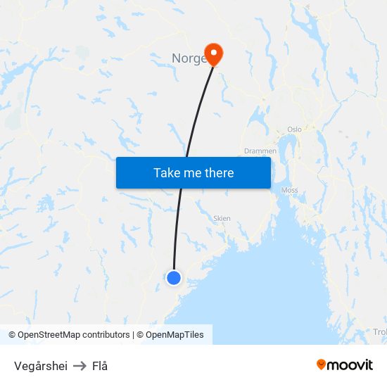 Vegårshei to Flå map