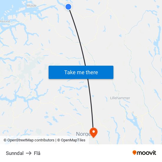 Sunndal to Flå map