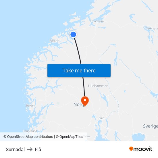 Surnadal to Flå map