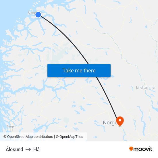 Ålesund to Flå map