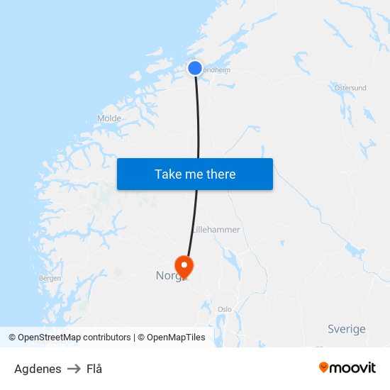 Agdenes to Flå map