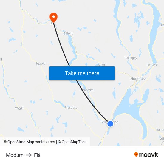 Modum to Flå map