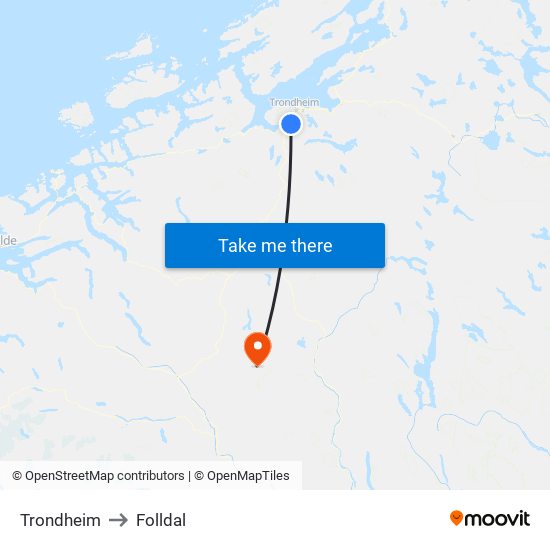 Trondheim to Folldal map