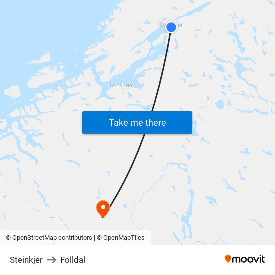 Steinkjer to Folldal map