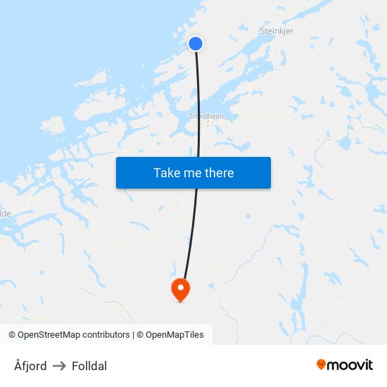 Åfjord to Folldal map