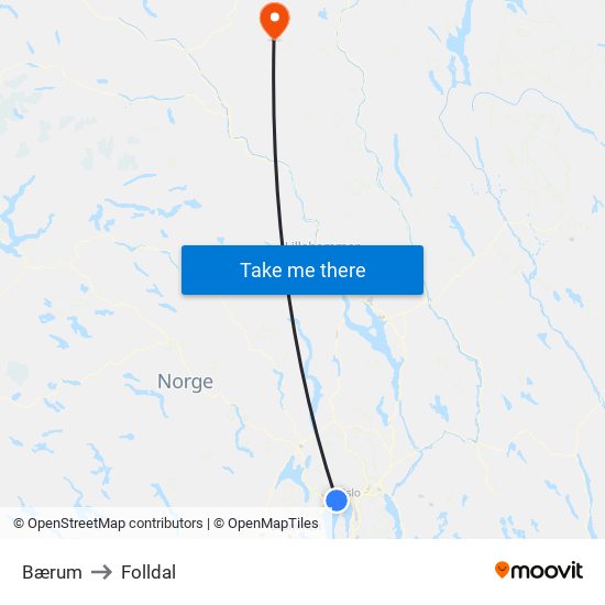 Bærum to Folldal map