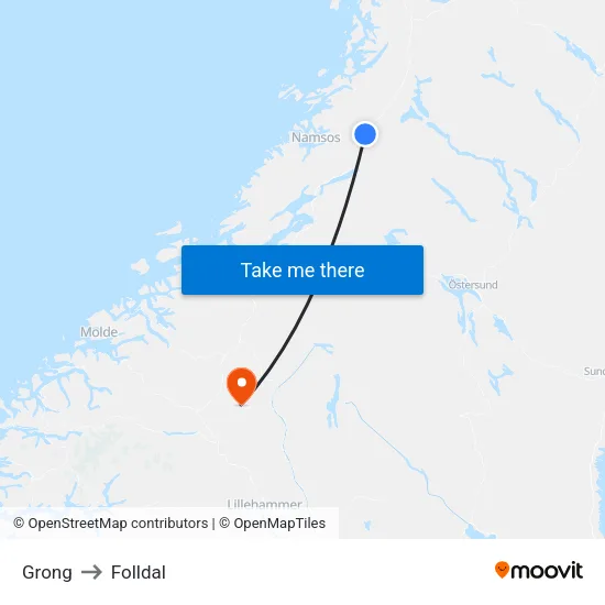 Grong to Folldal map