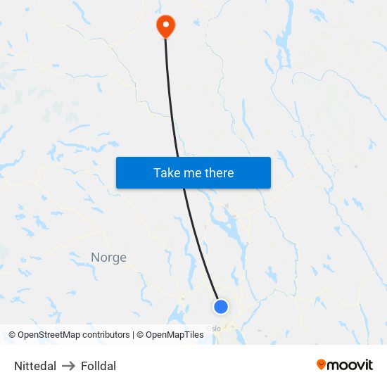 Nittedal to Folldal map