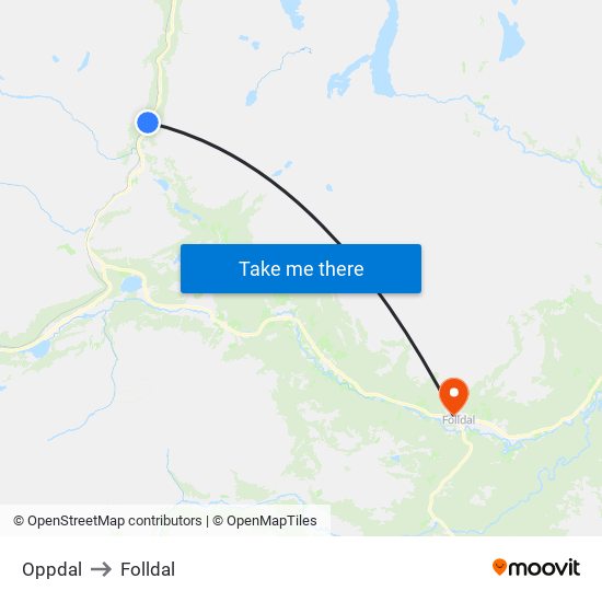 Oppdal to Folldal map